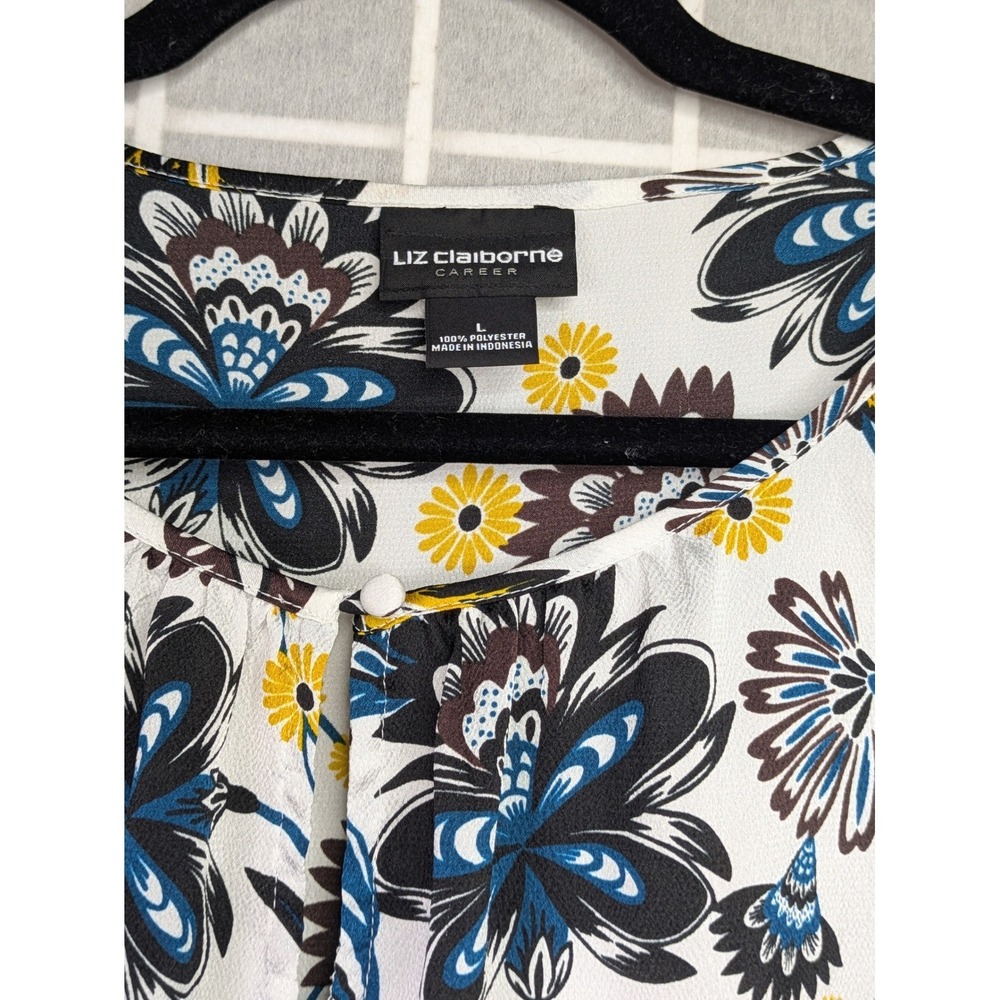 Liz Claiborne Womens Blouse Large Floral Long Sleeve Lightweight Keyhole Button - Picture 4 of 5